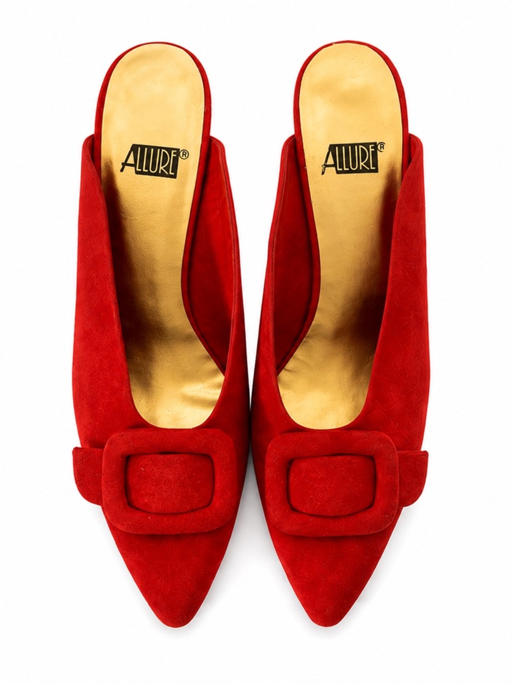 Vintage Allure Red Suede Pointed-Toe Flats with Buckle
